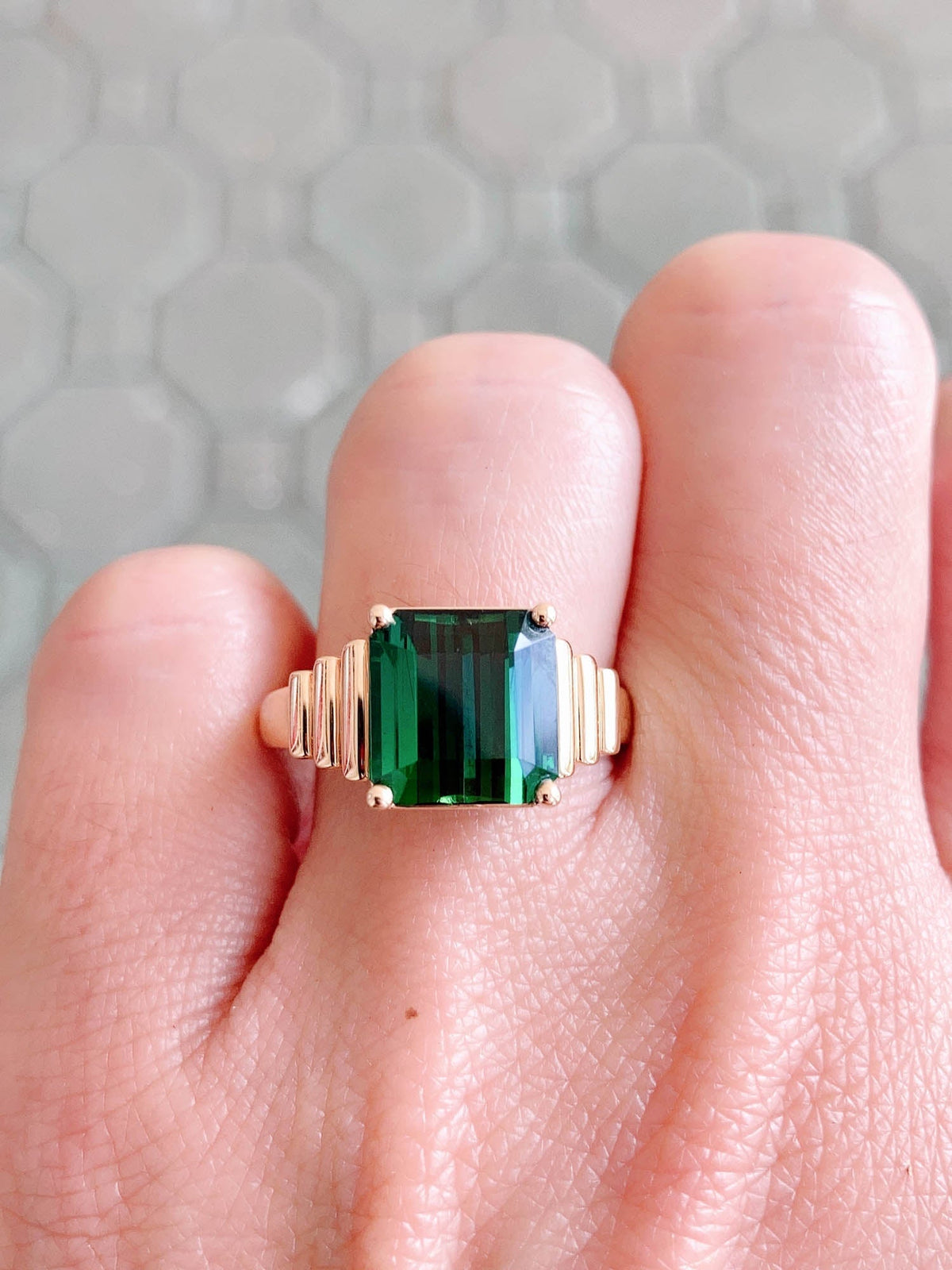 5.55ct Tourmaline on Wide Ribbed Design 14K Gold Engagement Ring R6477 Aurora Designer