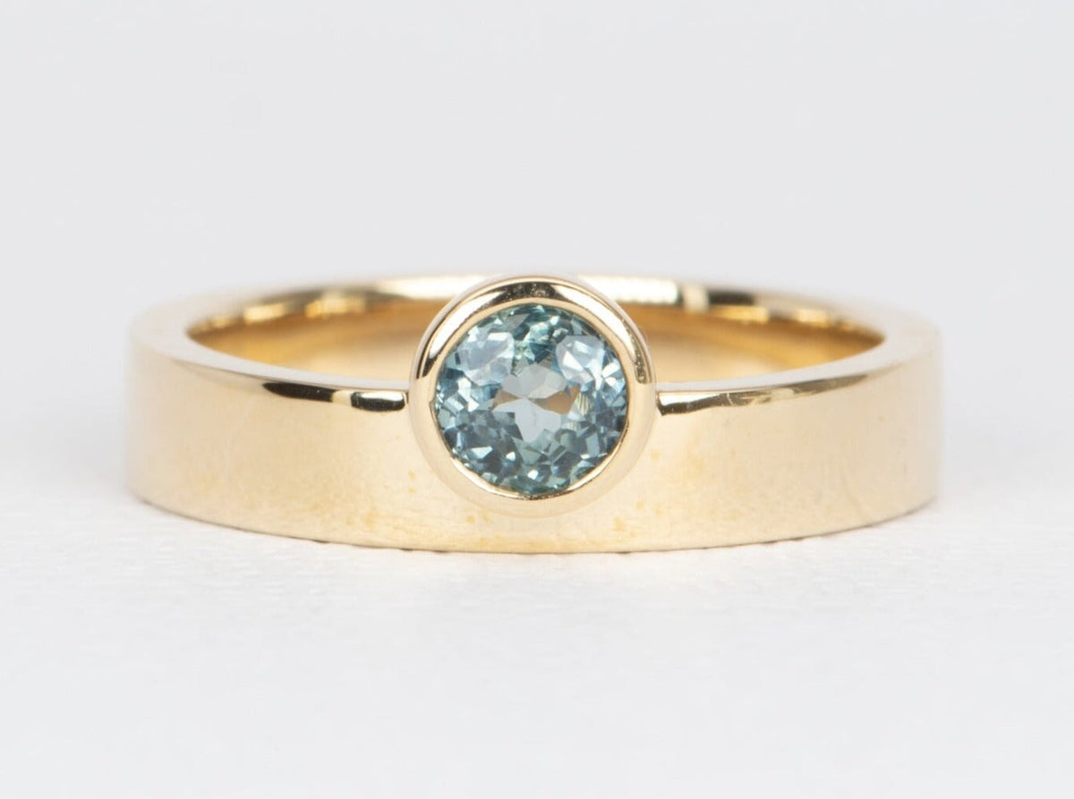 Montana Sapphire Bezel Set on 4mm Wide Band 14K Gold Engagement Ring R6479 Aurora Designer