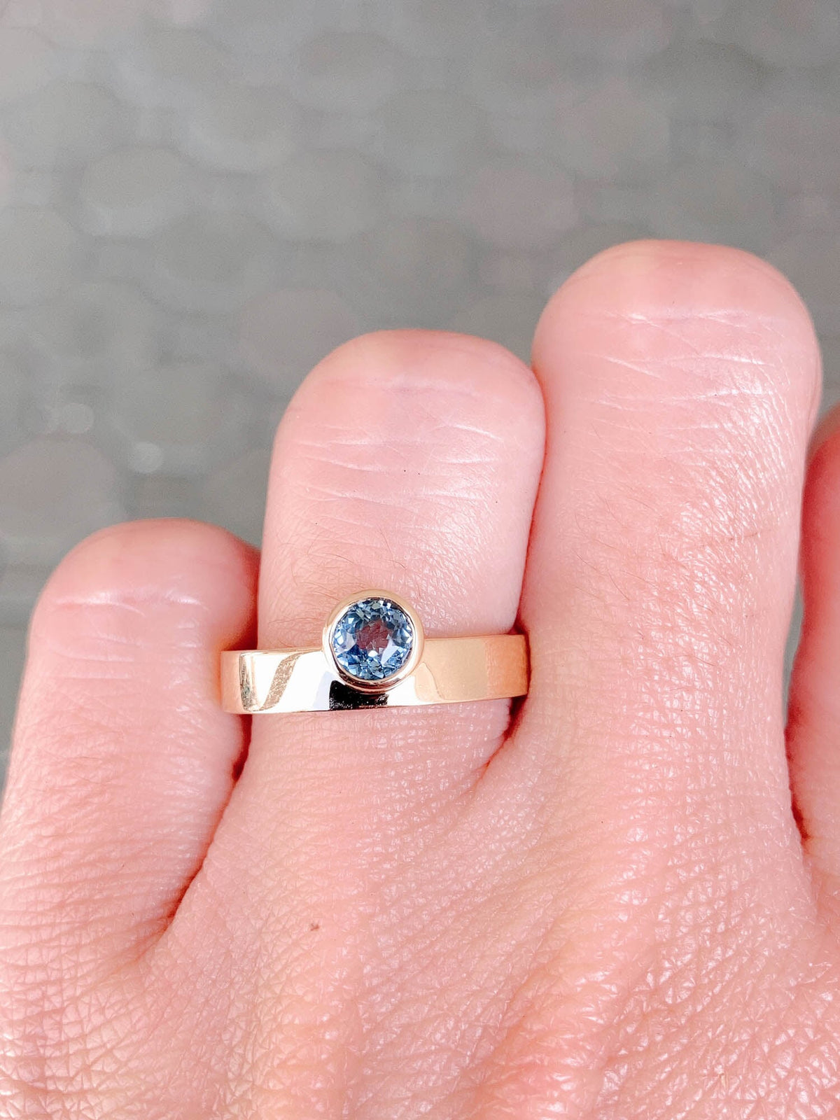 Montana Sapphire Bezel Set on 4mm Wide Band 14K Gold Engagement Ring R6479 Aurora Designer