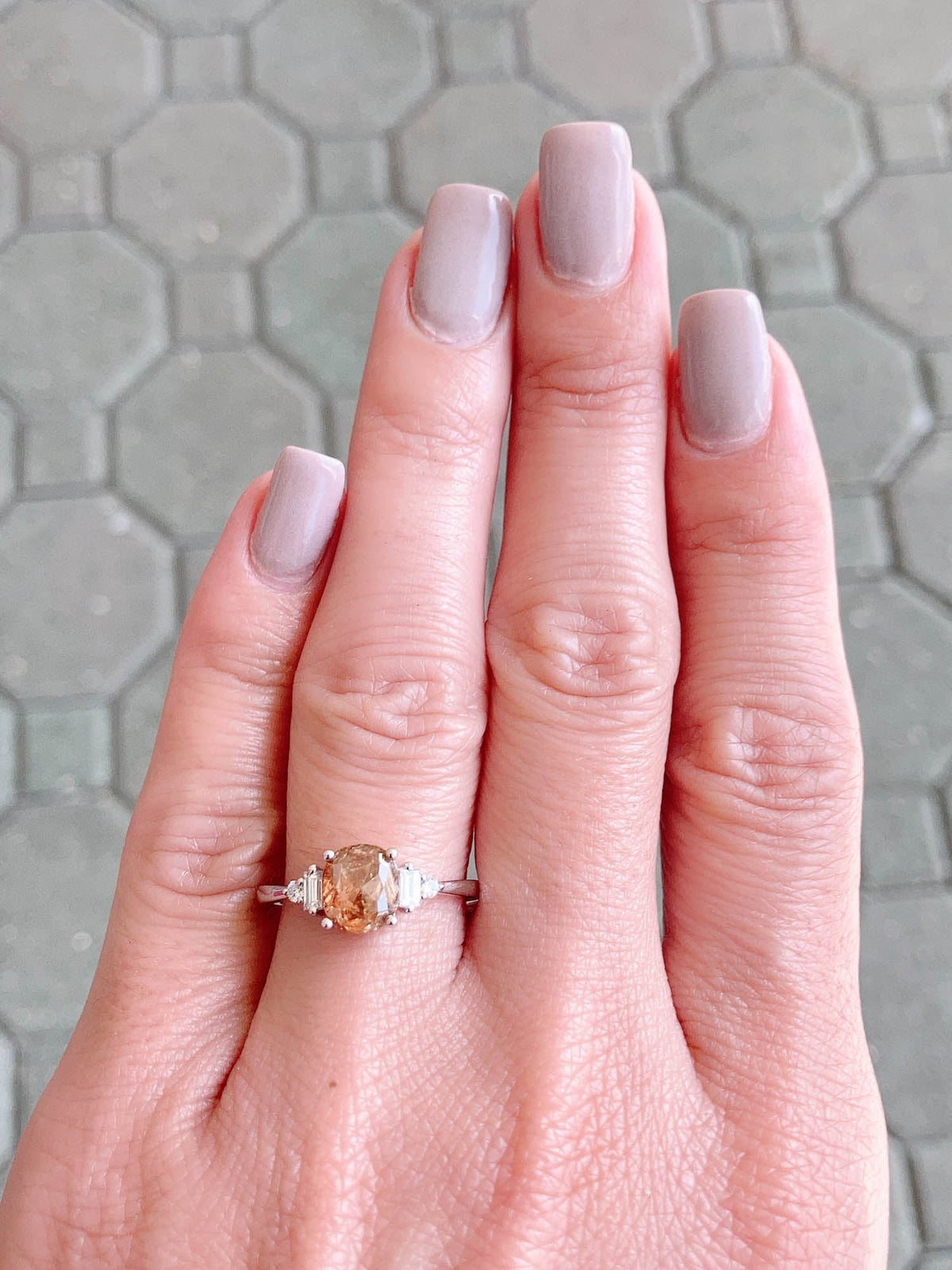 Intense Orange Brown Diamond with Diamonds on Band 14K White Gold Engagement Ring R6480 Aurora Designer