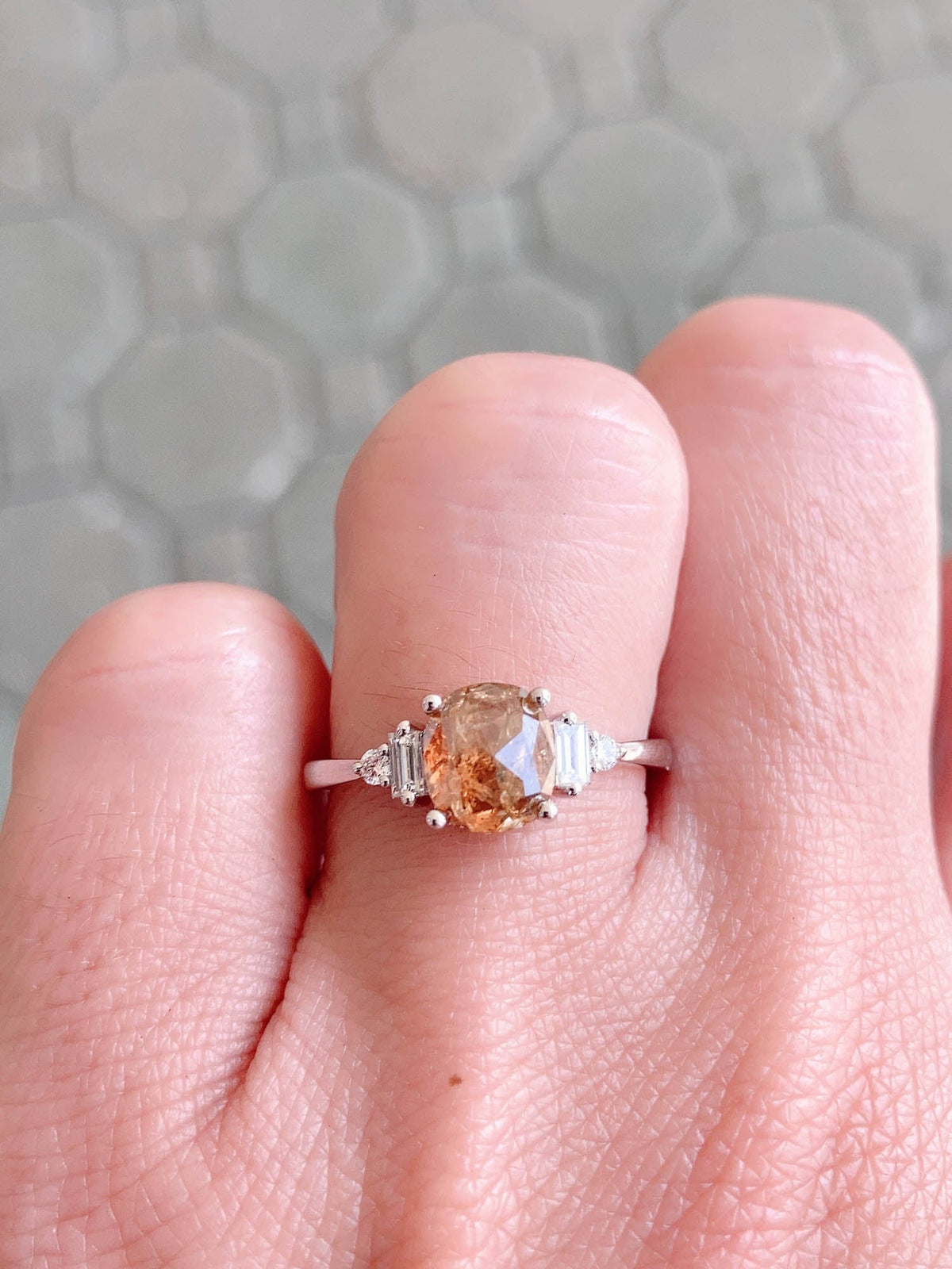 Intense Orange Brown Diamond with Diamonds on Band 14K White Gold Engagement Ring R6480 Aurora Designer