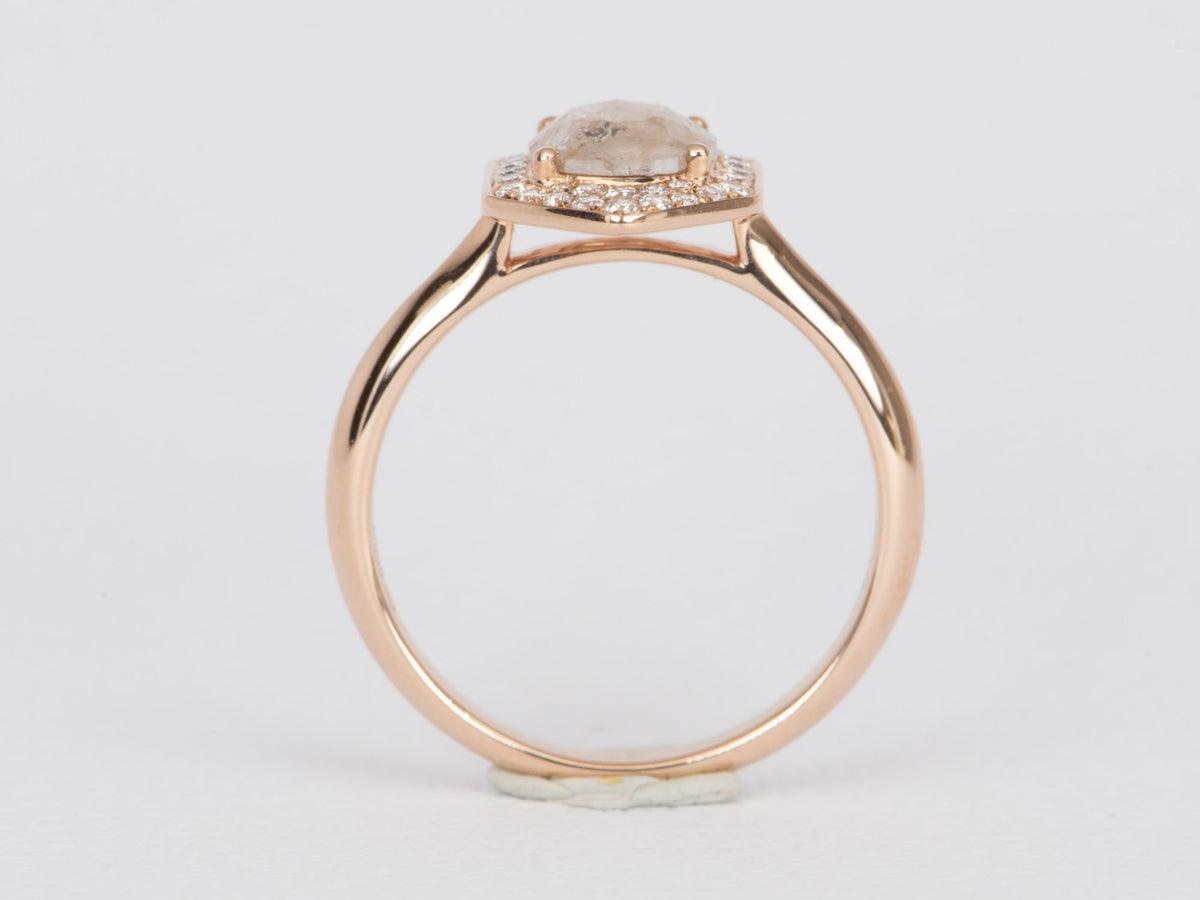 Champagne Diamond with Hexagon Shape Halo 14K Rose Gold Engagement Ring R6481 Aurora Designer