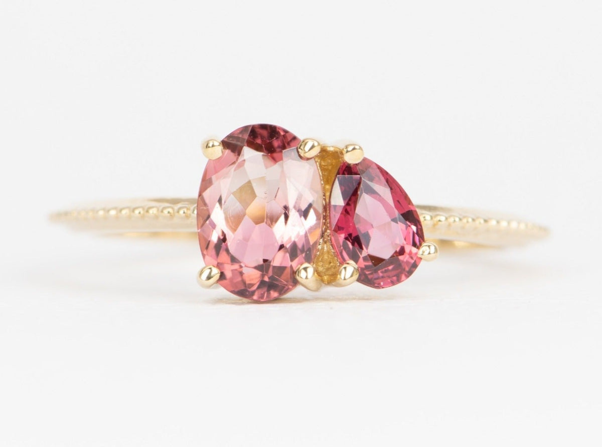 Bi-Color Tourmaline and Bright Red Spinel You and Me Engagement Ring 14K Gold R6483 Aurora Designer