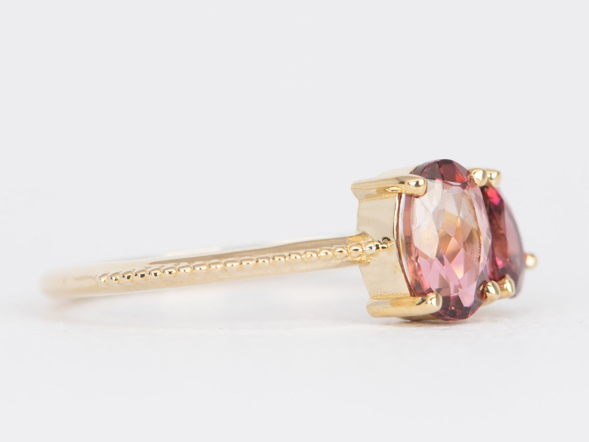 Bi-Color Tourmaline and Bright Red Spinel You and Me Engagement Ring 14K Gold R6483 Aurora Designer
