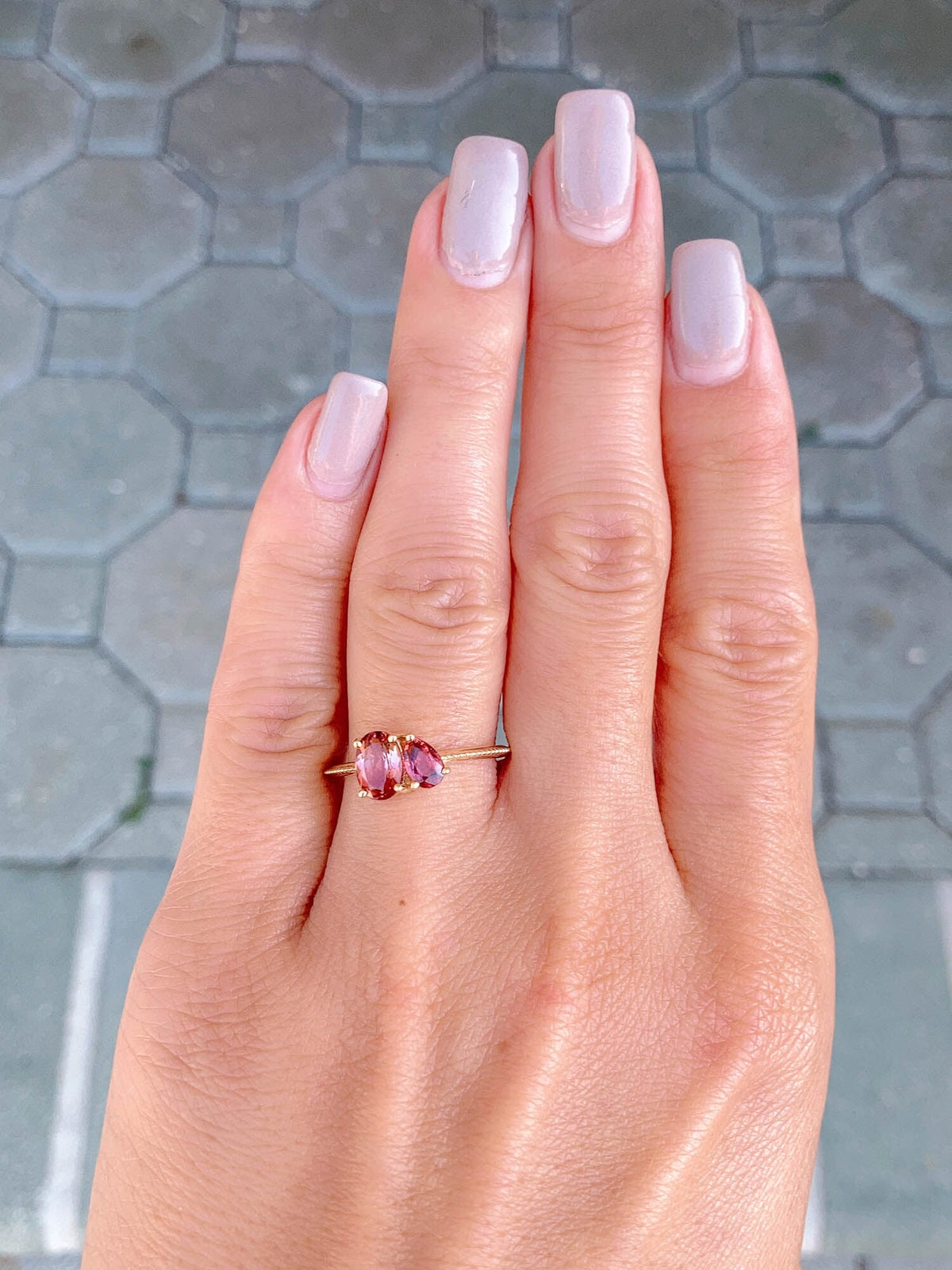 Bi-Color Tourmaline and Bright Red Spinel You and Me Engagement Ring 14K Gold R6483 Aurora Designer