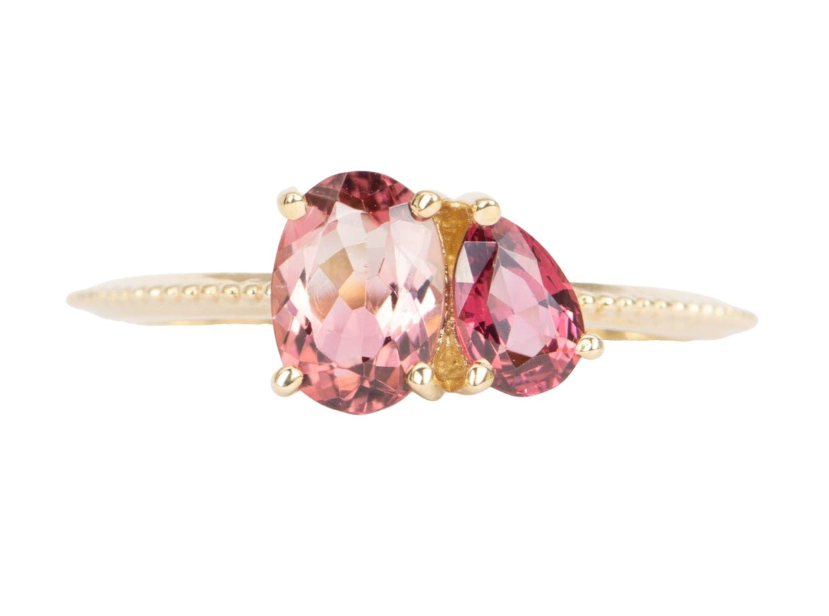 Bi-Color Tourmaline and Bright Red Spinel You and Me Engagement Ring 14K Gold R6483 Aurora Designer