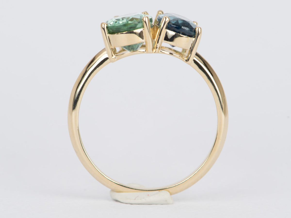 3.35ctw Mint Green and Blue Tourmaline You and Me Engagement Ring 14K Gold R6486 Aurora Designer