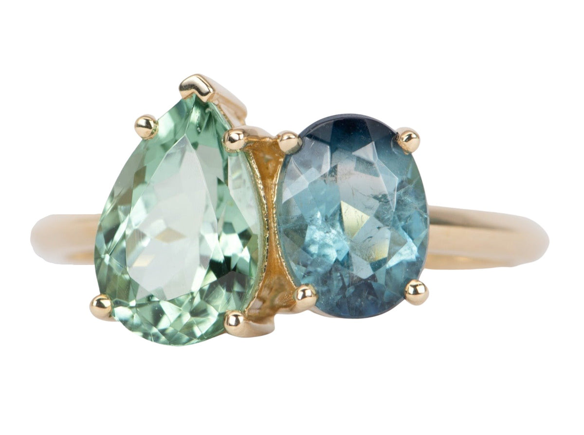 3.35ctw Mint Green and Blue Tourmaline You and Me Engagement Ring 14K Gold R6486 Aurora Designer