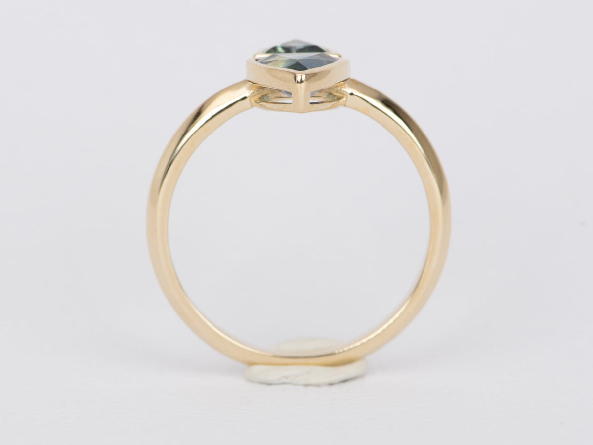 Triangle Teal Sapphire You and Me Right Hand Ring 14K Gold R6489 Aurora Designer