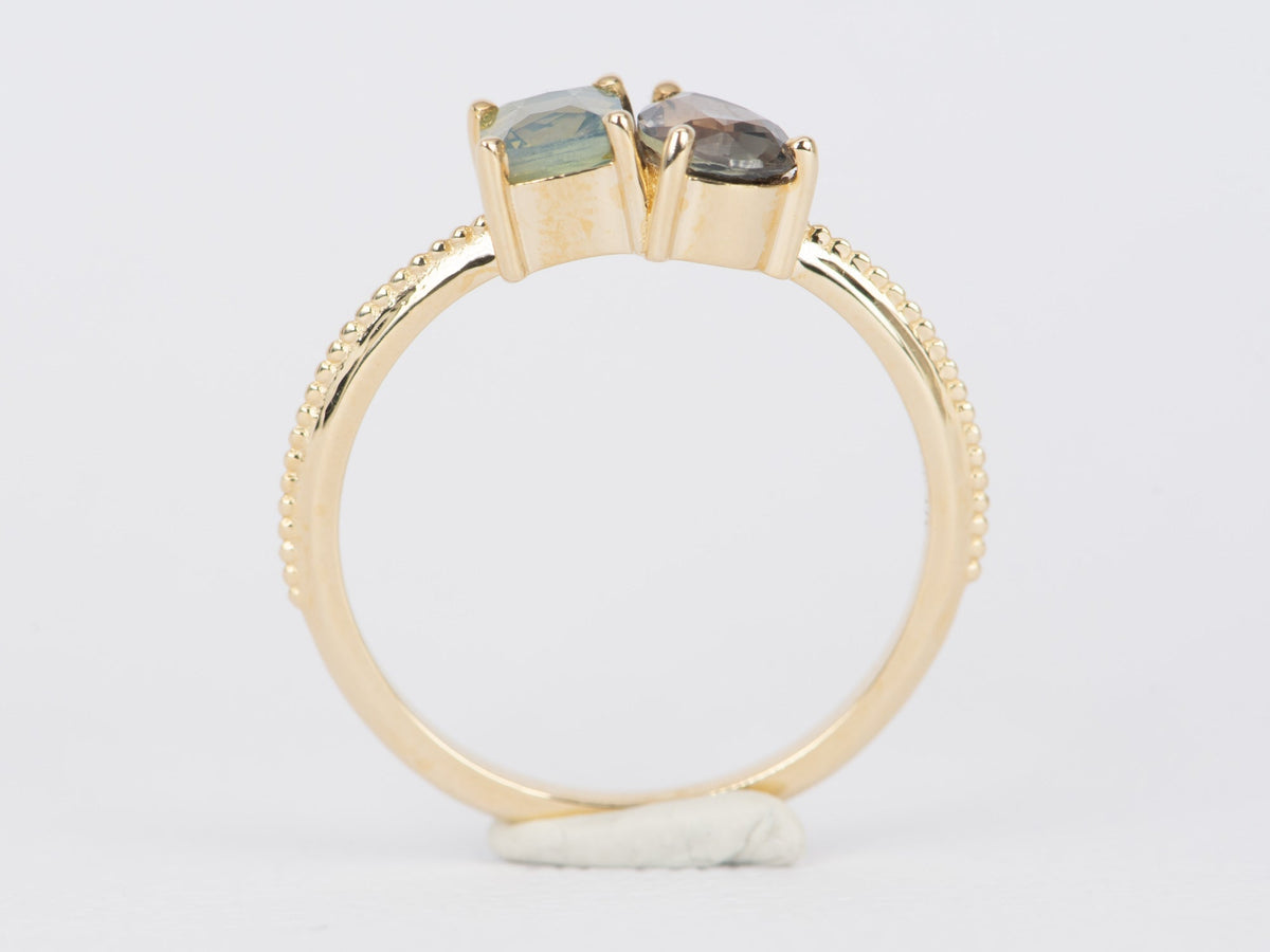 Unicorn You and Me Ring Featuring Color-Change Montana Sapphire and Opalescent Blue Sapphire 14K Gold R6491 Aurora Designer