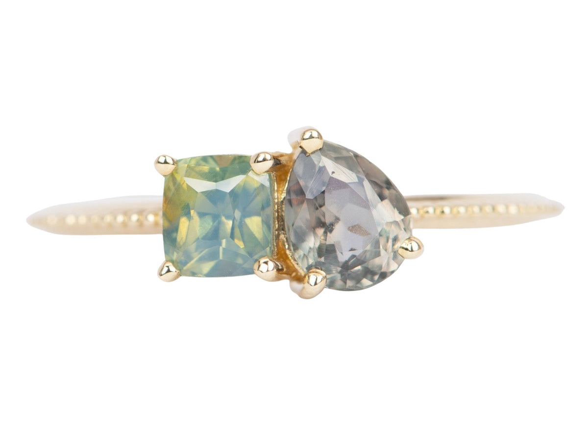 Unicorn You and Me Ring Featuring Color-Change Montana Sapphire and Opalescent Blue Sapphire 14K Gold R6491 Aurora Designer