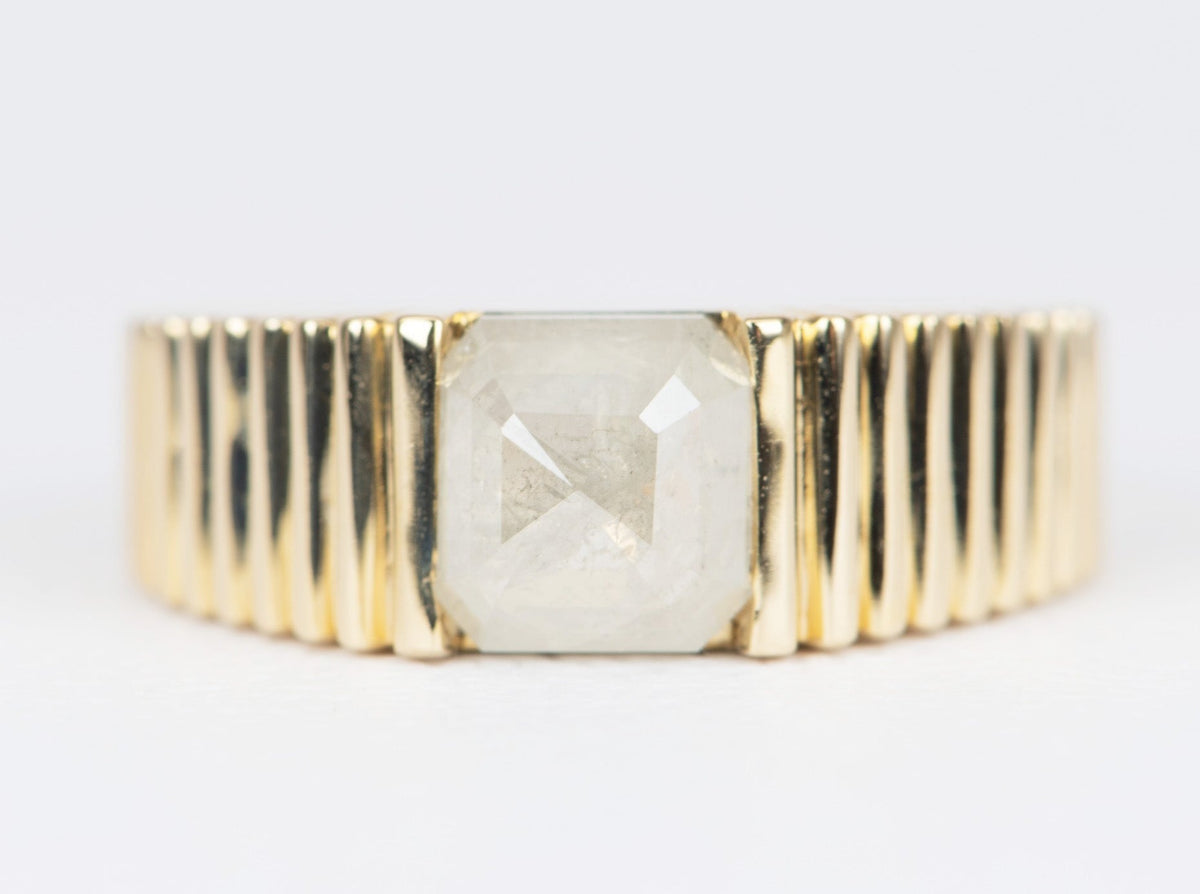 2.05ct Milky White Diamond on Wide Ribbed Band Engagement Ring 14K Gold R6498 Aurora Designer