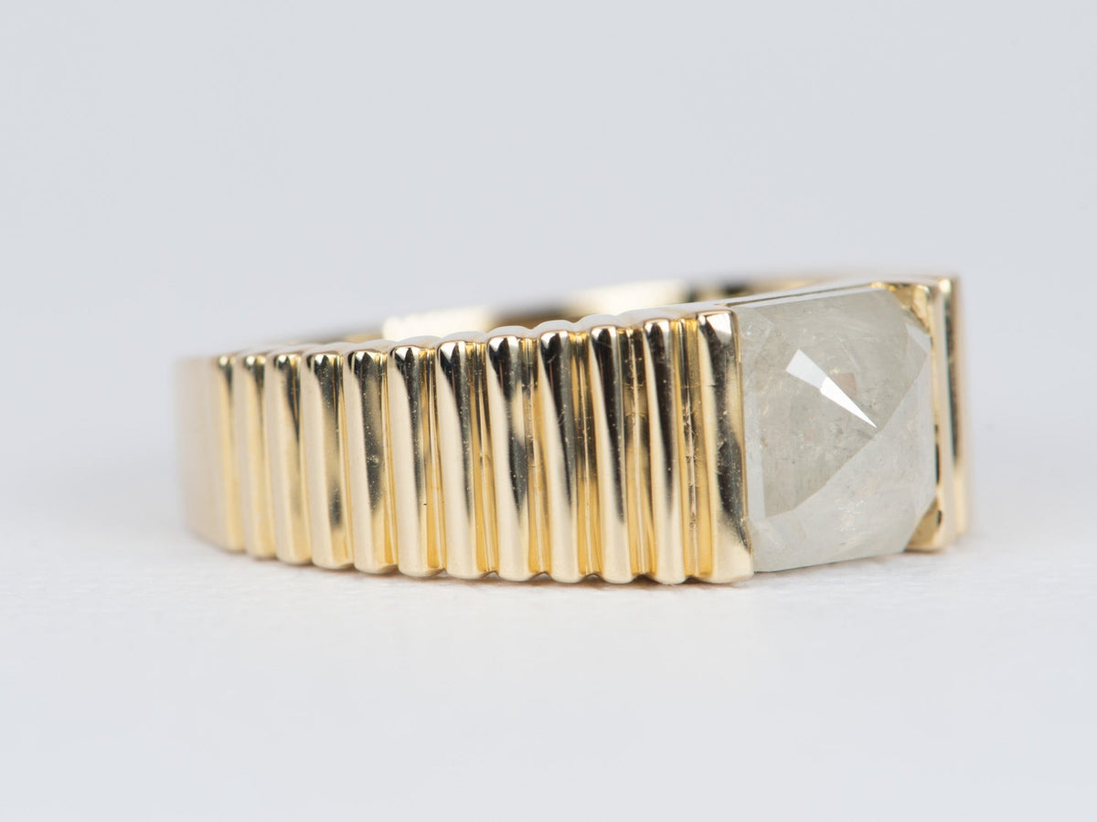 2.05ct Milky White Diamond on Wide Ribbed Band Engagement Ring 14K Gold R6498 Aurora Designer