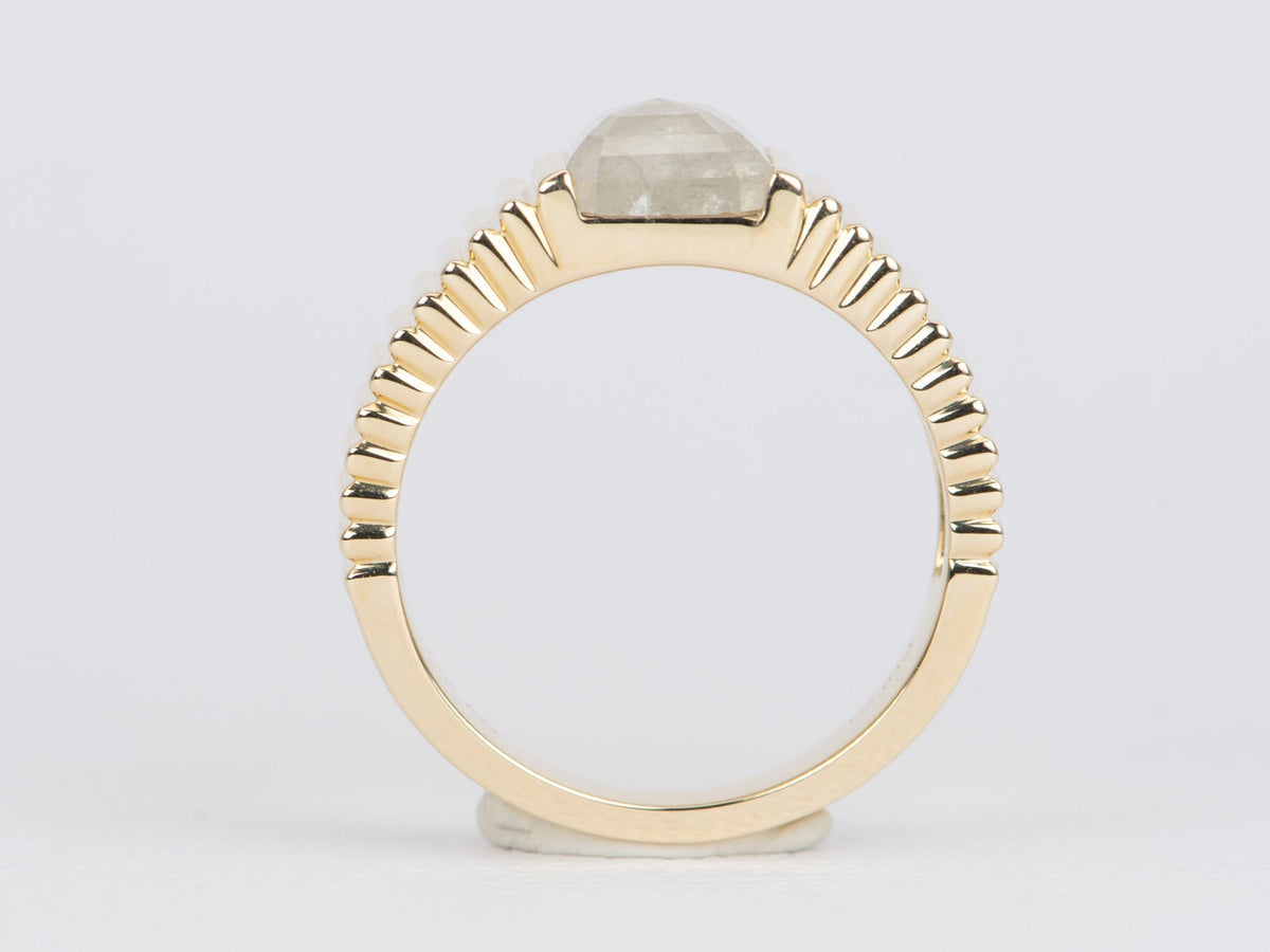 2.05ct Milky White Diamond on Wide Ribbed Band Engagement Ring 14K Gold R6498 Aurora Designer