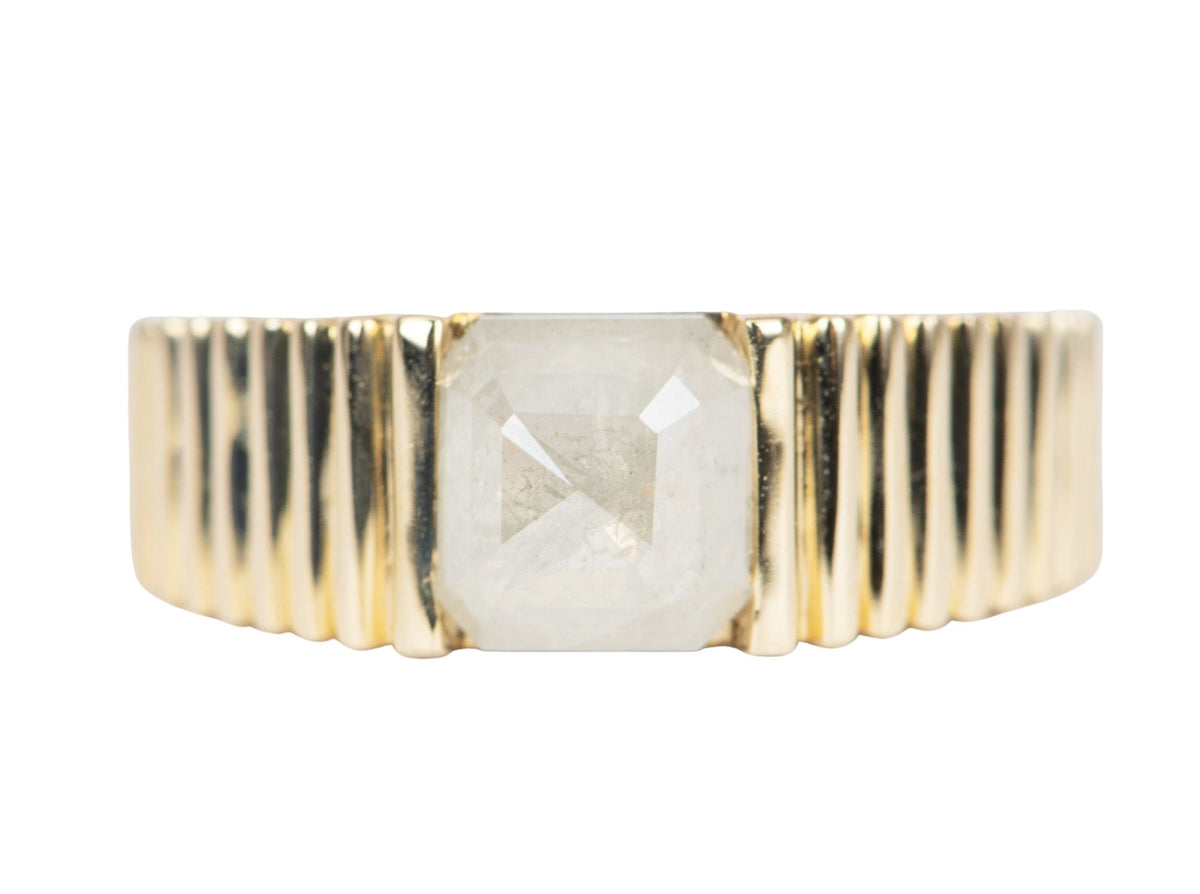 2.05ct Milky White Diamond on Wide Ribbed Band Engagement Ring 14K Gold R6498 Aurora Designer
