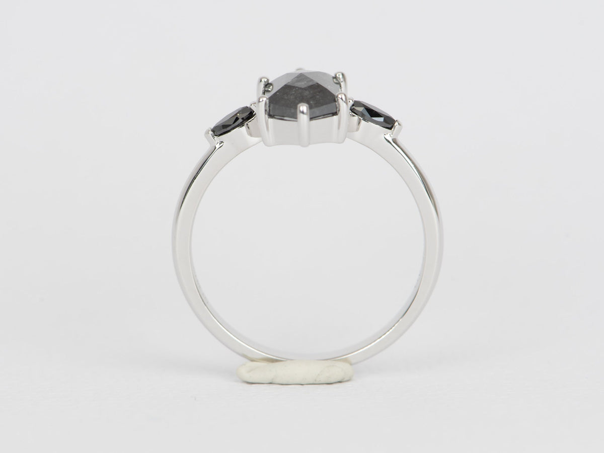 1.5ct Hexagon Salt and Pepper Diamond with Black Diamonds Engagement Ring 14K White Gold R6500 Aurora Designer