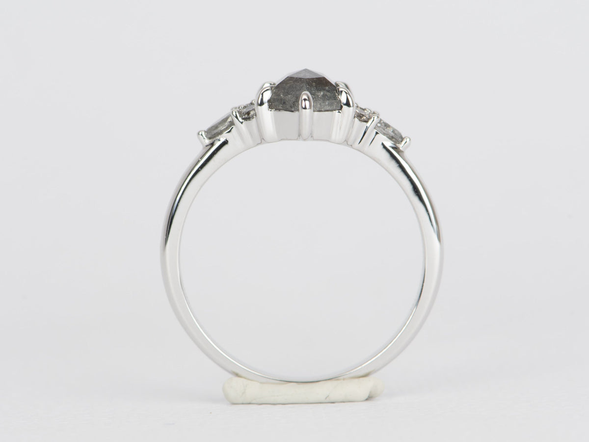 1.23ctw Hexagon Shaped Salt and Pepper Diamond Engagement Ring 14K White Gold R6503 Aurora Designer