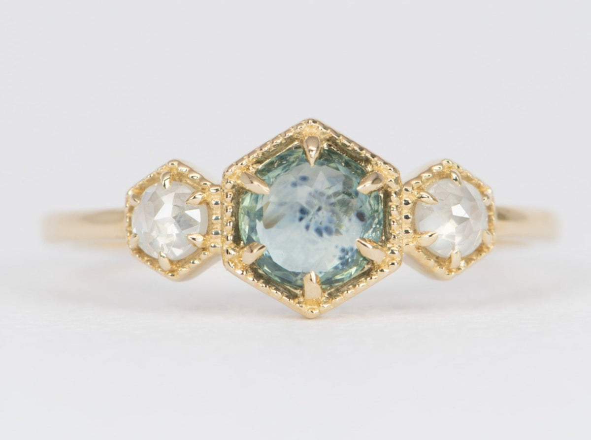 Rose Cut Montana Sapphire with Diamonds 14K Gold Engagement Ring R6508 Aurora Designer