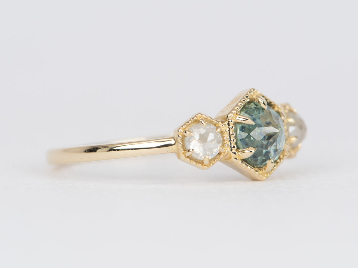 Rose Cut Montana Sapphire with Diamonds 14K Gold Engagement Ring R6508 Aurora Designer