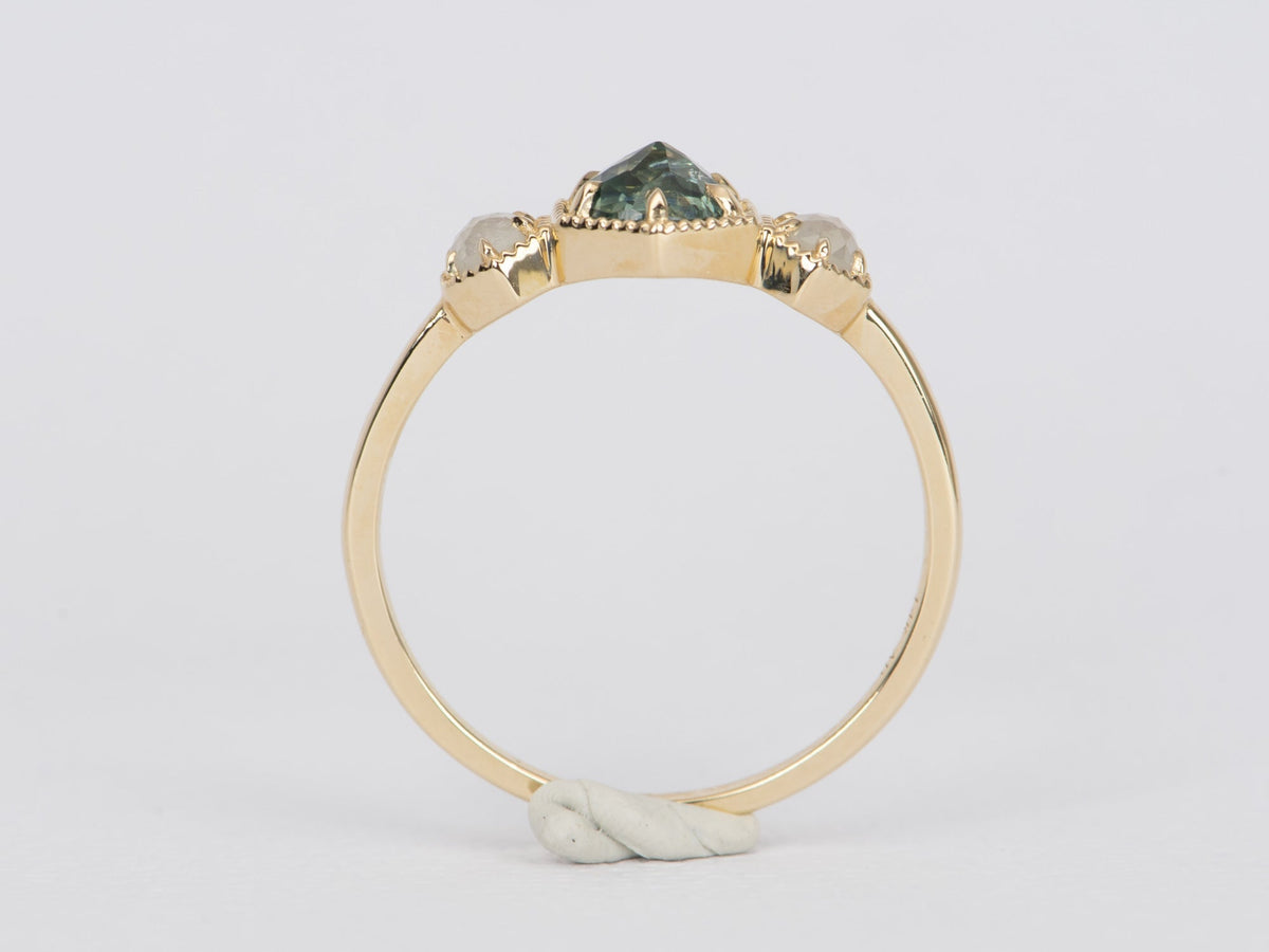 Rose Cut Montana Sapphire with Diamonds 14K Gold Engagement Ring R6508 Aurora Designer