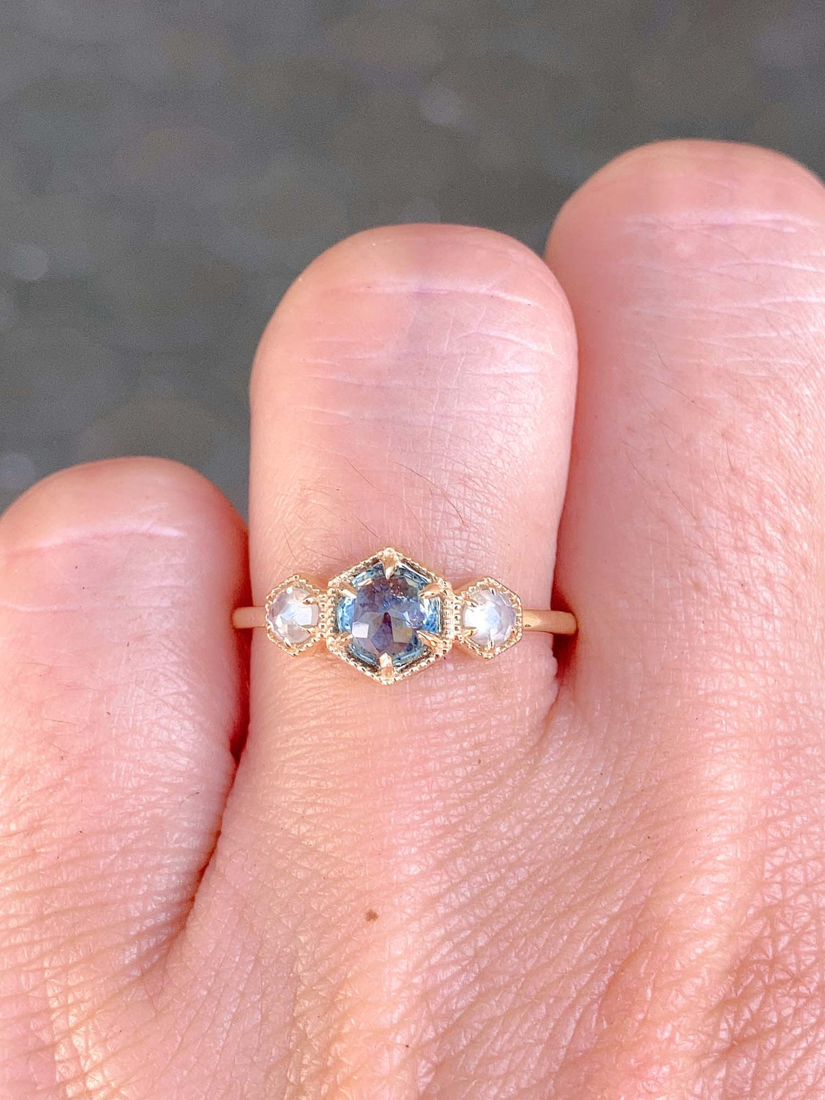 Rose Cut Montana Sapphire with Diamonds 14K Gold Engagement Ring R6508 Aurora Designer
