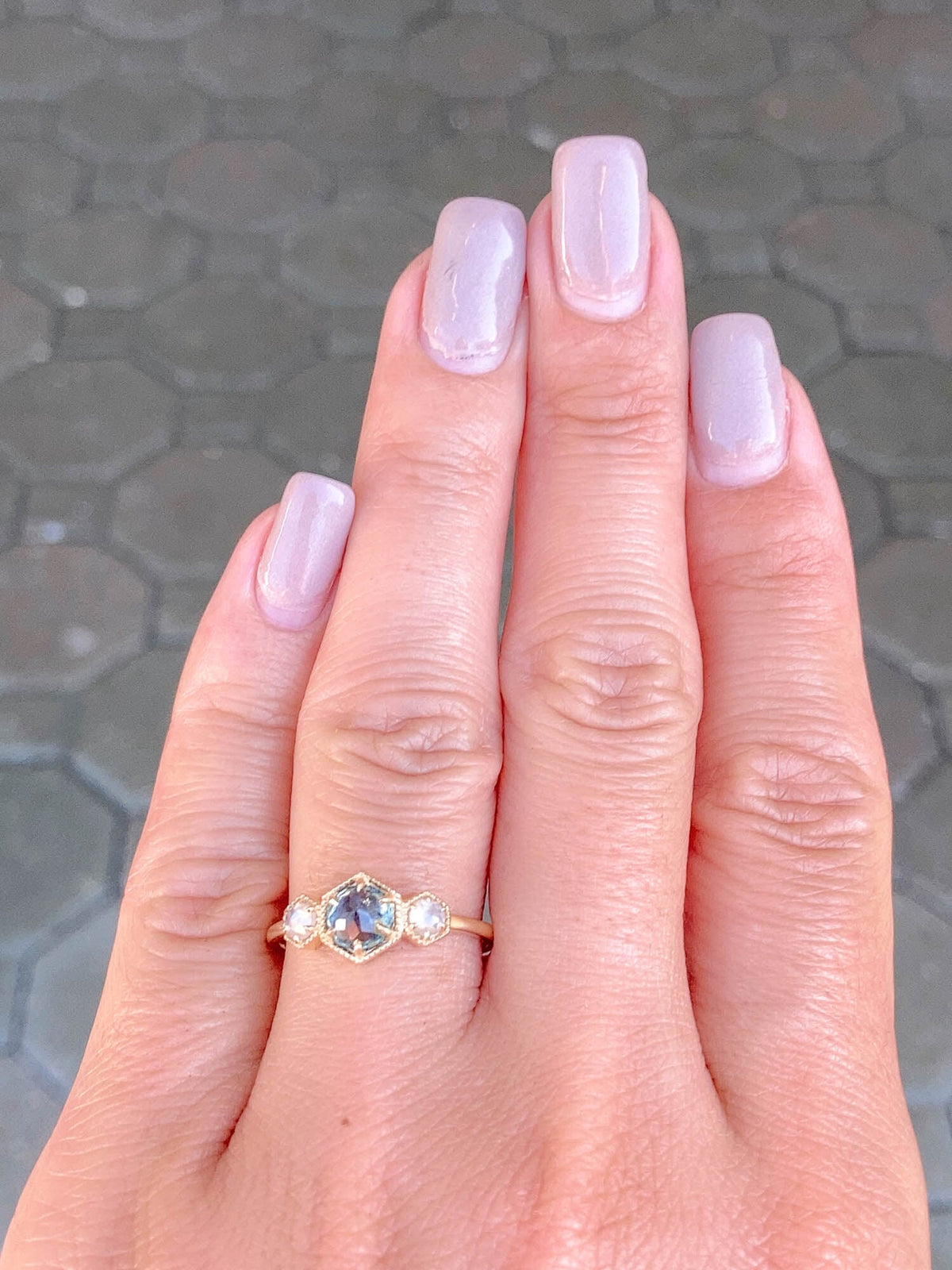 Rose Cut Montana Sapphire with Diamonds 14K Gold Engagement Ring R6508 Aurora Designer