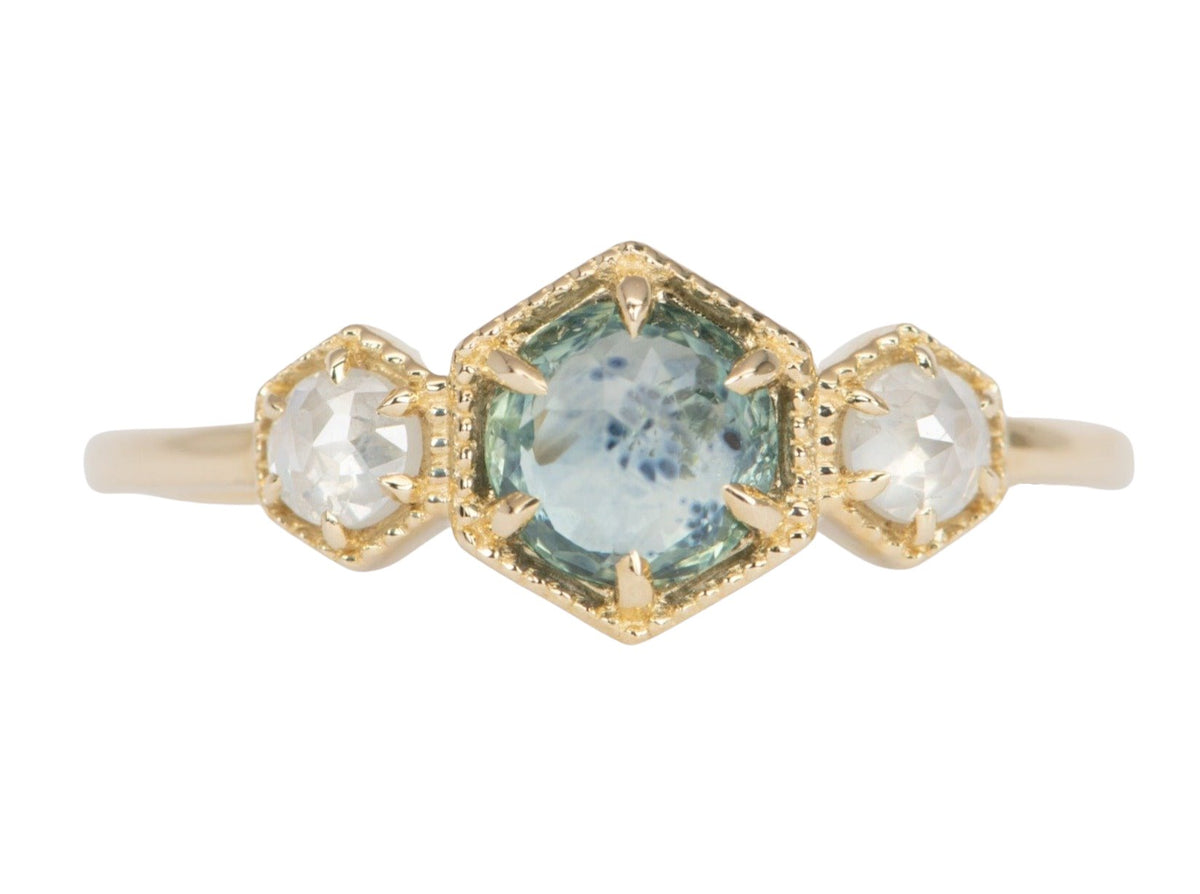 Rose Cut Montana Sapphire with Diamonds 14K Gold Engagement Ring R6508 Aurora Designer