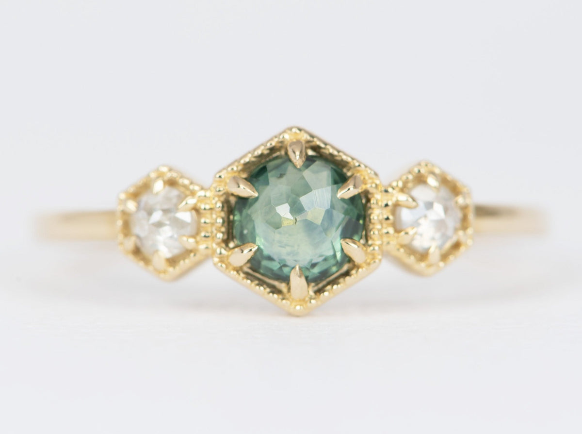 Teal Green Montana Sapphire with Diamond 14K Gold Engagement Ring R6510 Aurora Designer