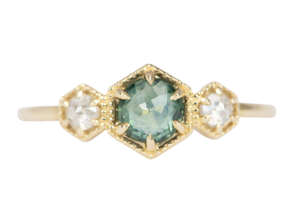 Teal Green Montana Sapphire with Diamond 14K Gold Engagement Ring R6510 Aurora Designer