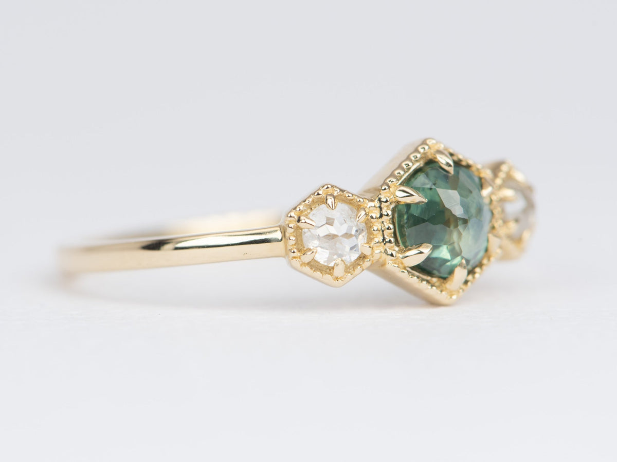 Teal Green Montana Sapphire with Diamond 14K Gold Engagement Ring R6510 Aurora Designer