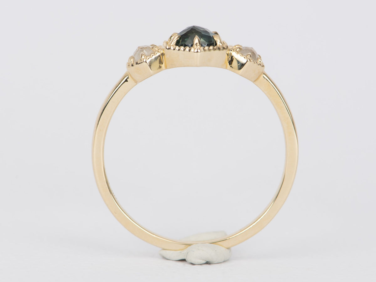 Teal Green Montana Sapphire with Diamond 14K Gold Engagement Ring R6510 Aurora Designer