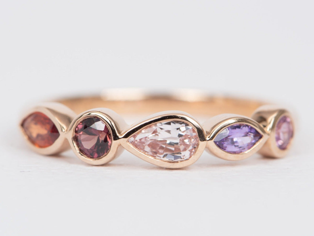 Mixed Shape Padparadscha Pink Color Sapphire Bezel Set Wedding Band 14K Rose Gold R6516 Aurora Designer