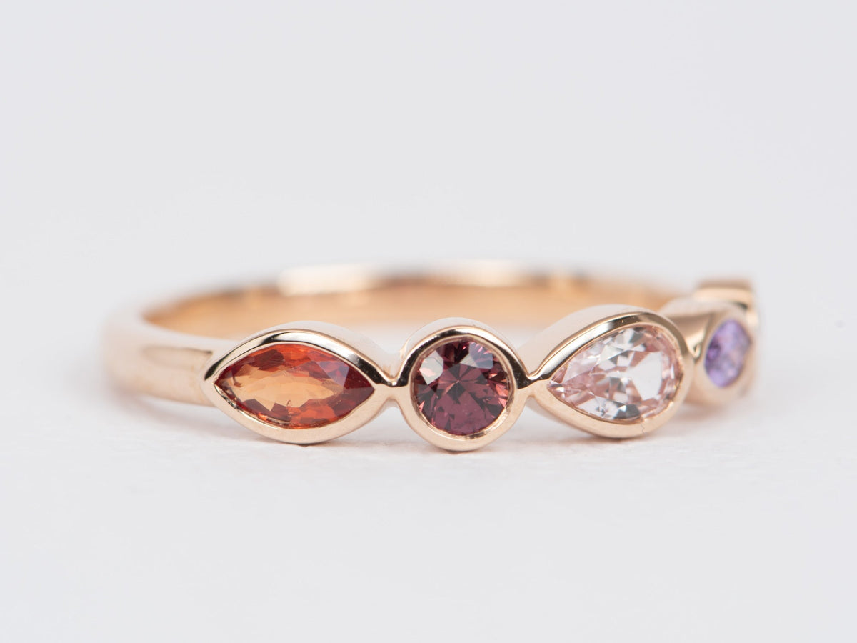 Mixed Shape Padparadscha Pink Color Sapphire Bezel Set Wedding Band 14K Rose Gold R6516 Aurora Designer