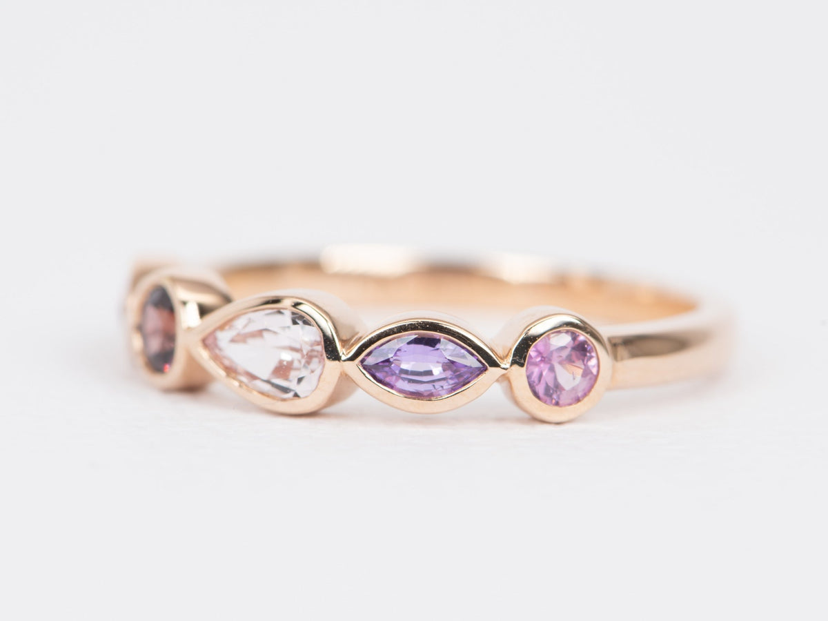 Mixed Shape Padparadscha Pink Color Sapphire Bezel Set Wedding Band 14K Rose Gold R6516 Aurora Designer