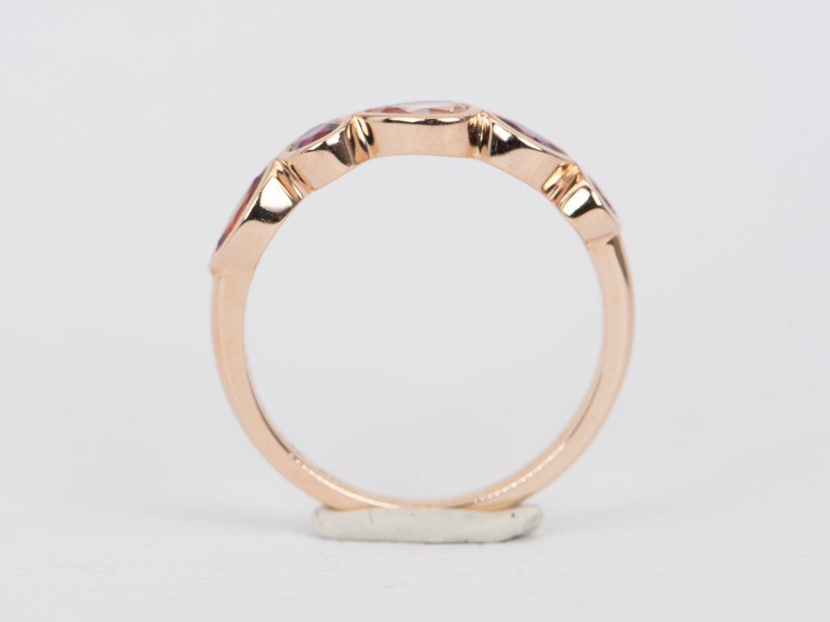 Mixed Shape Padparadscha Pink Color Sapphire Bezel Set Wedding Band 14K Rose Gold R6516 Aurora Designer