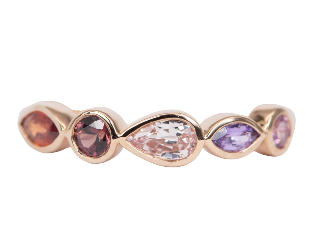 Mixed Shape Padparadscha Pink Color Sapphire Bezel Set Wedding Band 14K Rose Gold R6516 Aurora Designer