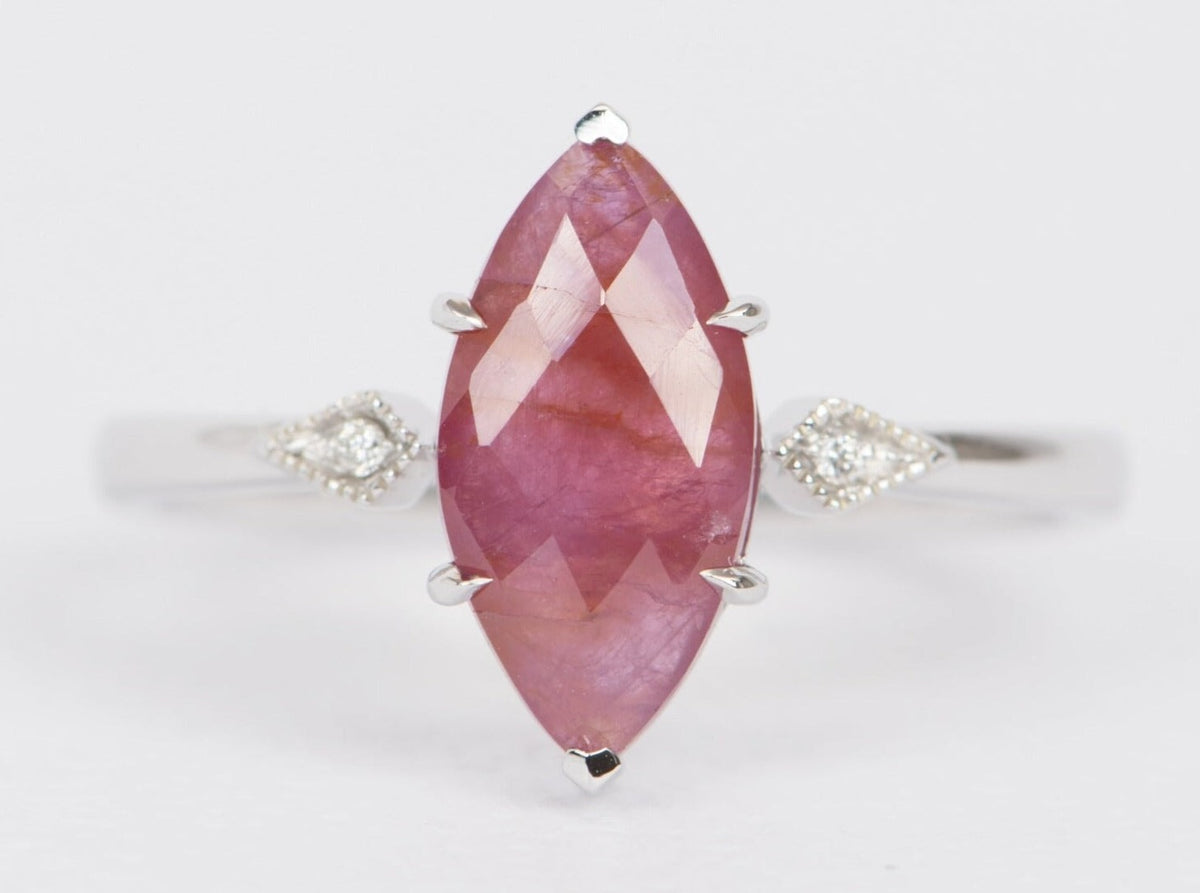 2.53ct Marquise Pink Sapphire with Diamond Accent Engagement Ring 9K White Gold R6518 Aurora Designer