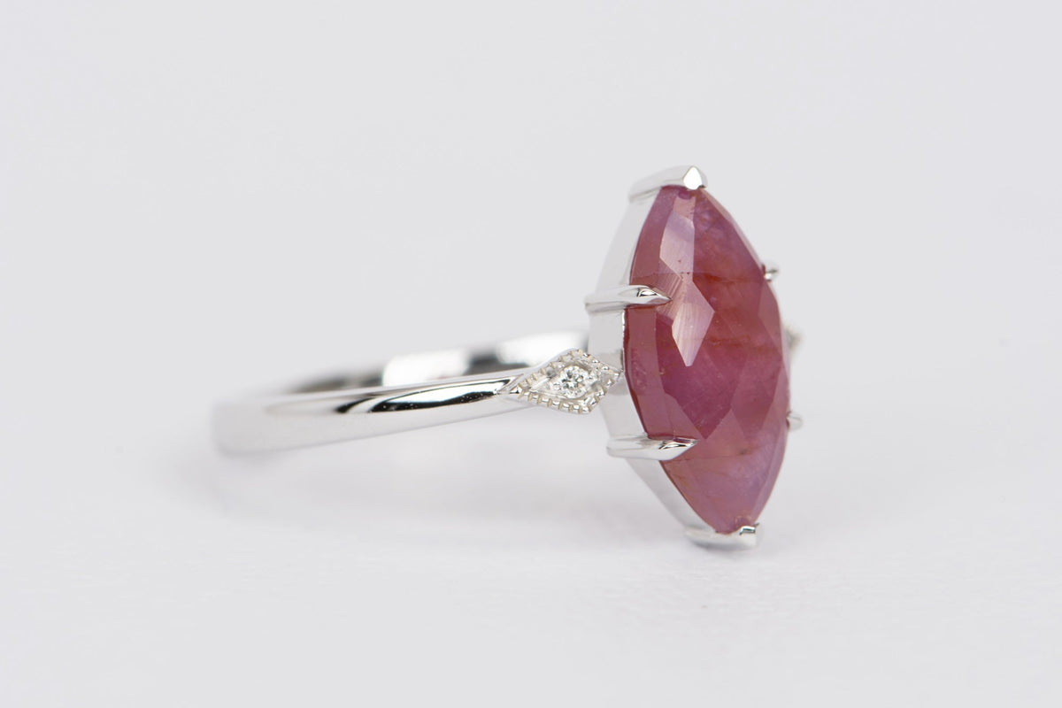 2.53ct Marquise Pink Sapphire with Diamond Accent Engagement Ring 9K White Gold R6518 Aurora Designer