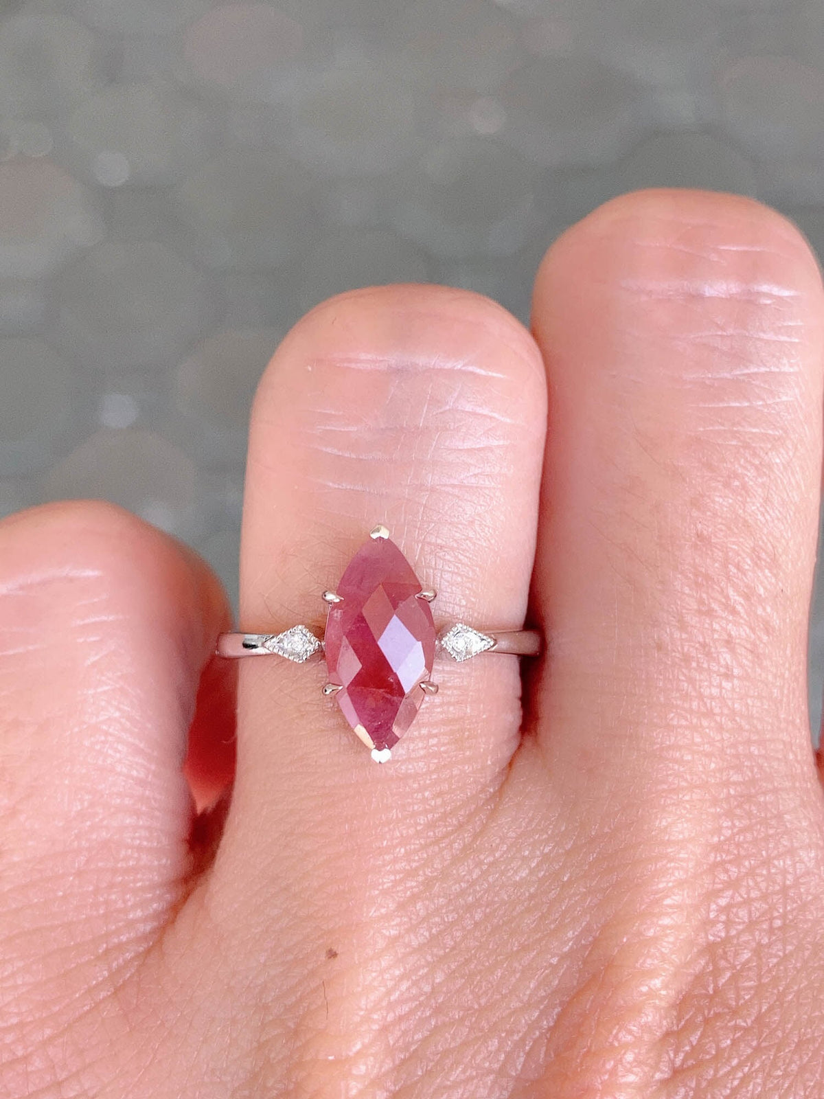 2.53ct Marquise Pink Sapphire with Diamond Accent Engagement Ring 9K White Gold R6518 Aurora Designer