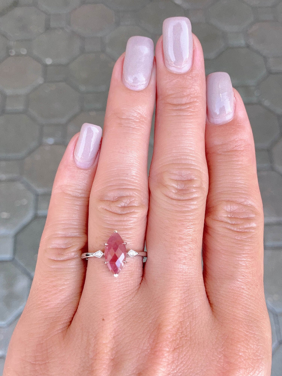 2.53ct Marquise Pink Sapphire with Diamond Accent Engagement Ring 9K White Gold R6518 Aurora Designer