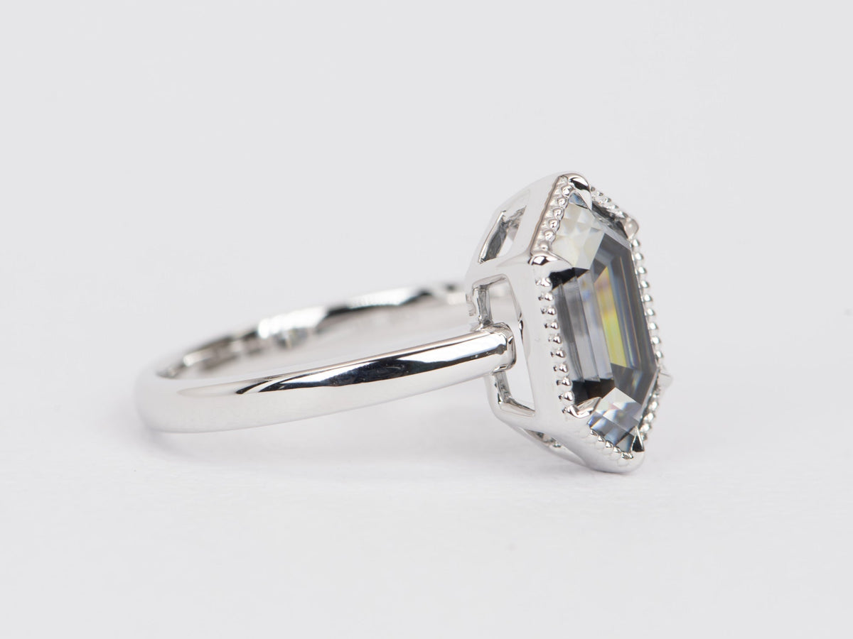 2.89ct Hexagon Gray Moissanite Solitaire Engagement Ring 14K White Gold R6520 Aurora Designer