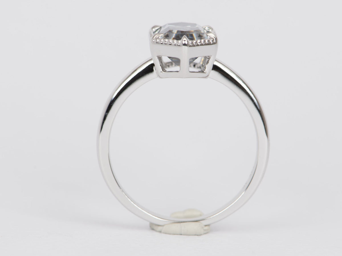 2.89ct Hexagon Gray Moissanite Solitaire Engagement Ring 14K White Gold R6520 Aurora Designer