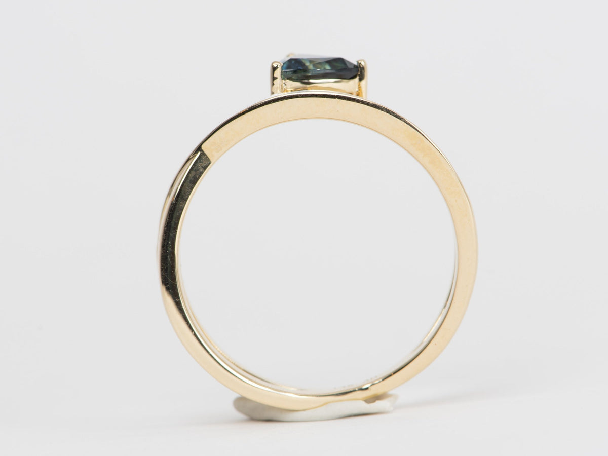 Triangle Teal Sapphire with White Enamel Cross Over Ring 14K Gold R6524 Aurora Designer