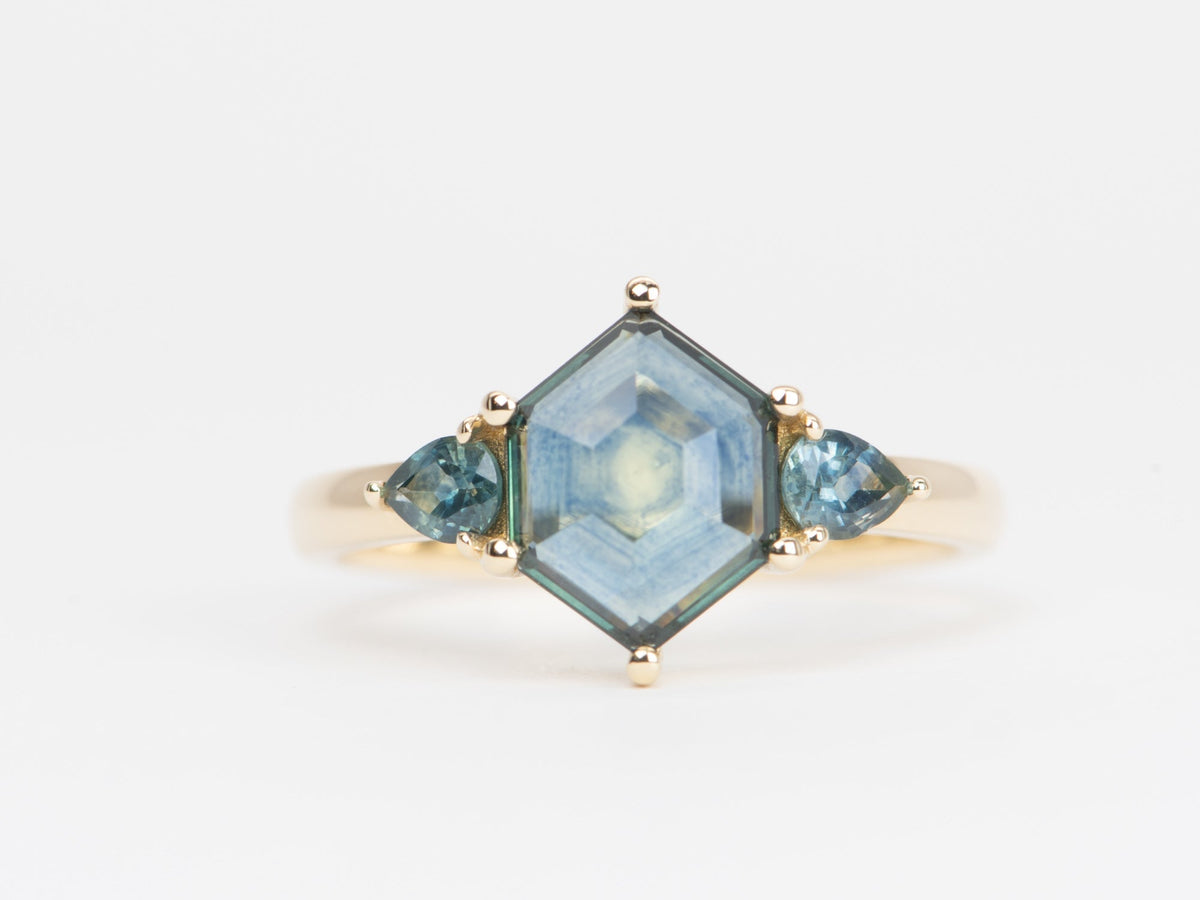 2.86ctw Montana Sapphire 3-Stone Style Engagement Ring 14K Gold R6525 Aurora Designer