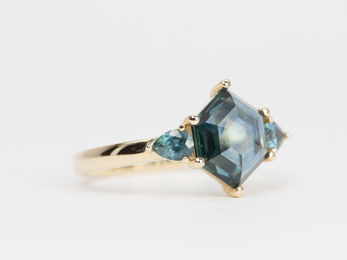 2.86ctw Montana Sapphire 3-Stone Style Engagement Ring 14K Gold R6525 Aurora Designer