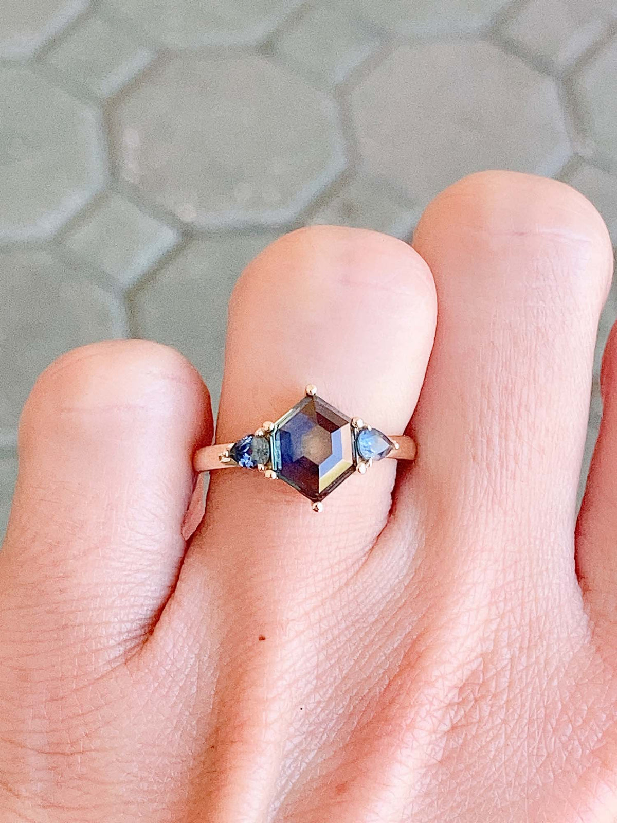 2.86ctw Montana Sapphire 3-Stone Style Engagement Ring 14K Gold R6525 Aurora Designer