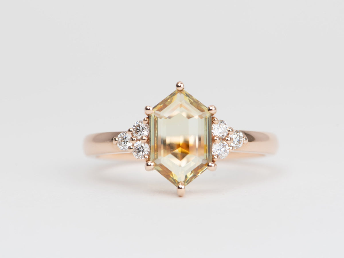 1.98ct Fish Bowl Montana Sapphire with Diamond Trios 14K Rose Gold Engagement Ring R6527 Aurora Designer