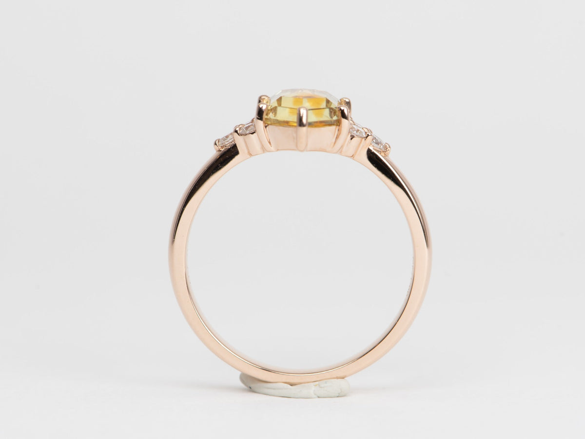 1.98ct Fish Bowl Montana Sapphire with Diamond Trios 14K Rose Gold Engagement Ring R6527 Aurora Designer
