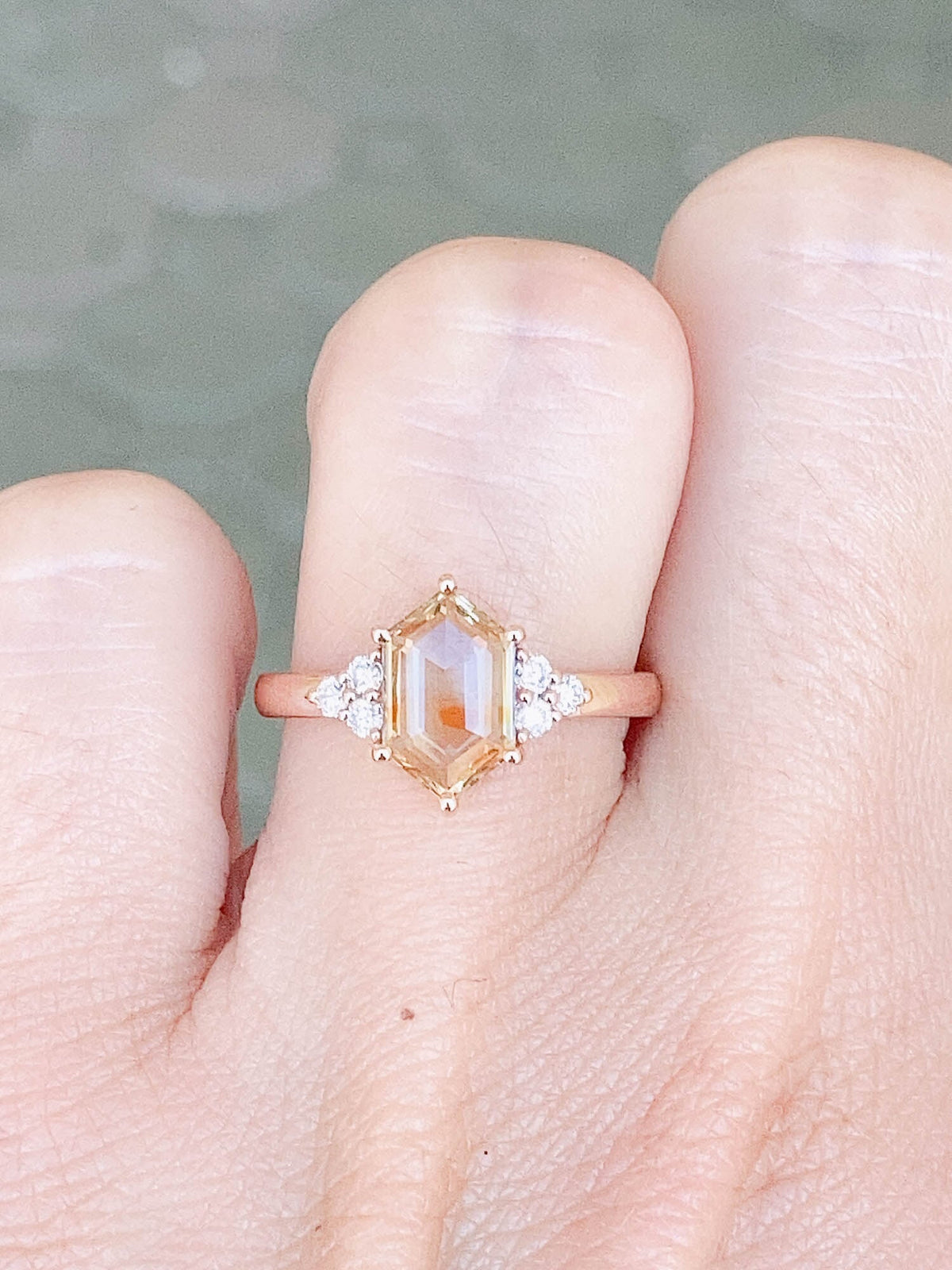 1.98ct Fish Bowl Montana Sapphire with Diamond Trios 14K Rose Gold Engagement Ring R6527 Aurora Designer