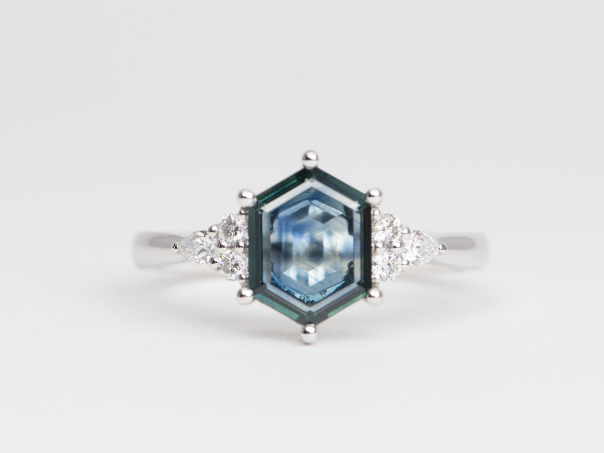 2.11ct Montana Sapphire with Diamond Sides 14K White Gold Engagement Ring R6528 Aurora Designer